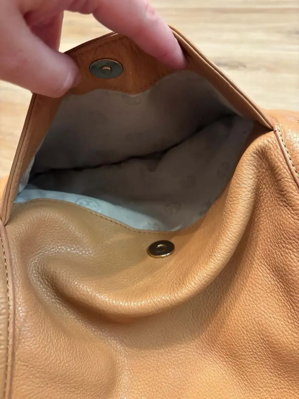 Tory Burch Amanda Tan Pebbled Leather Foldover Crossbody Bag